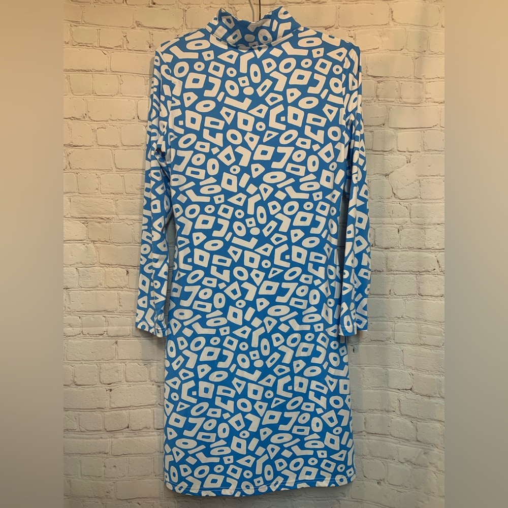 Barbara Gerwit 1/4 Zip Stretch Blue and White Geometric Pattern Dress Size S - Picture 5 of 5